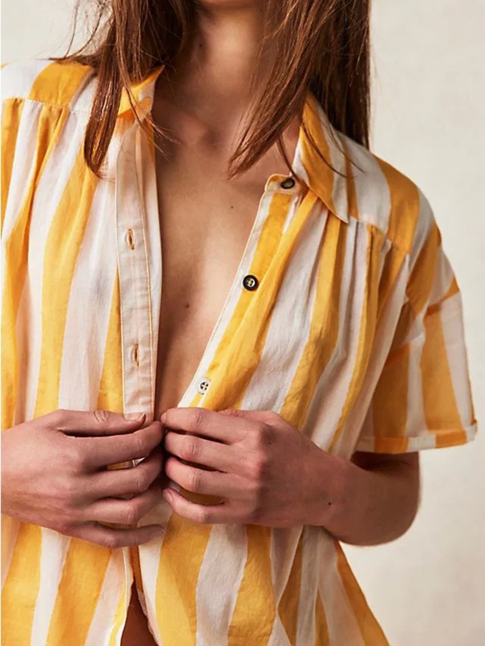We The Free “Float Away” Striped Button-down Blouse